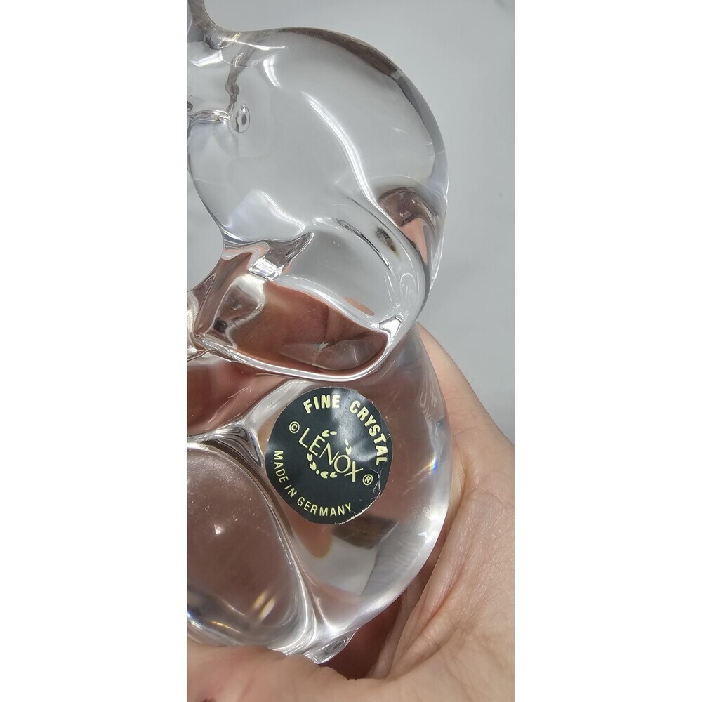 Lenox Fine Crystal Sitting Elephant Figure Paperweight 4" Trunk Up  Germany Vtg - Picture 7 of 8